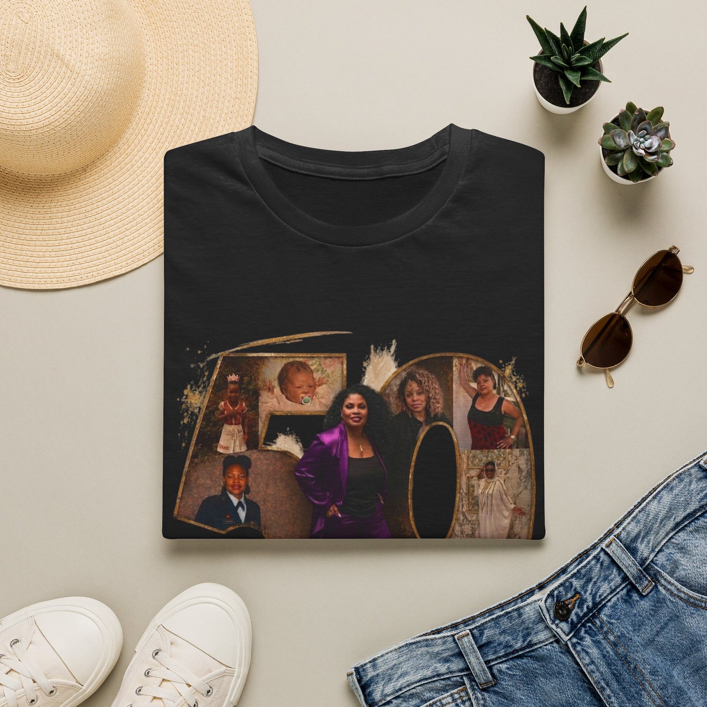 50th Birthday Photo Collage T-Shirt — Personalized Milestone Shirt